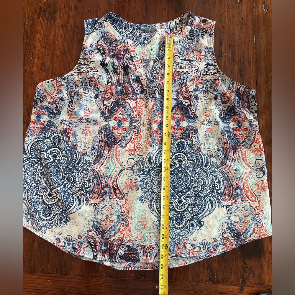 Women's Sleeveless Paisley Top - Blue and Orange/Red